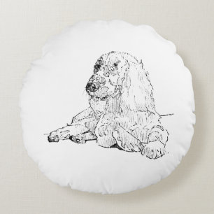 Cocker Spaniel Line Drawing Art Dog  Round Cushion