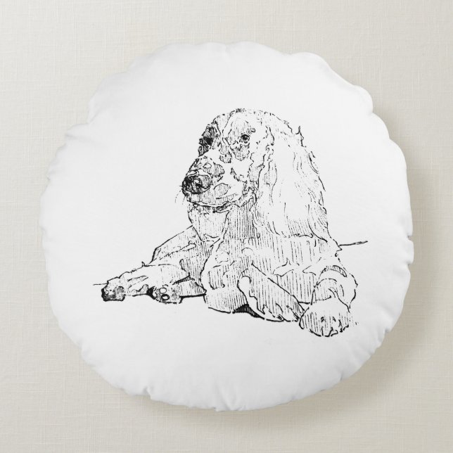 Cocker Spaniel Line Drawing Art Dog  Round Cushion (Front)