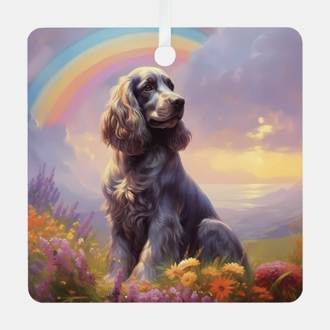 Cocker Spaniel Memorial Custom Dog Name Rainbow Metal Tree Decoration (Front)