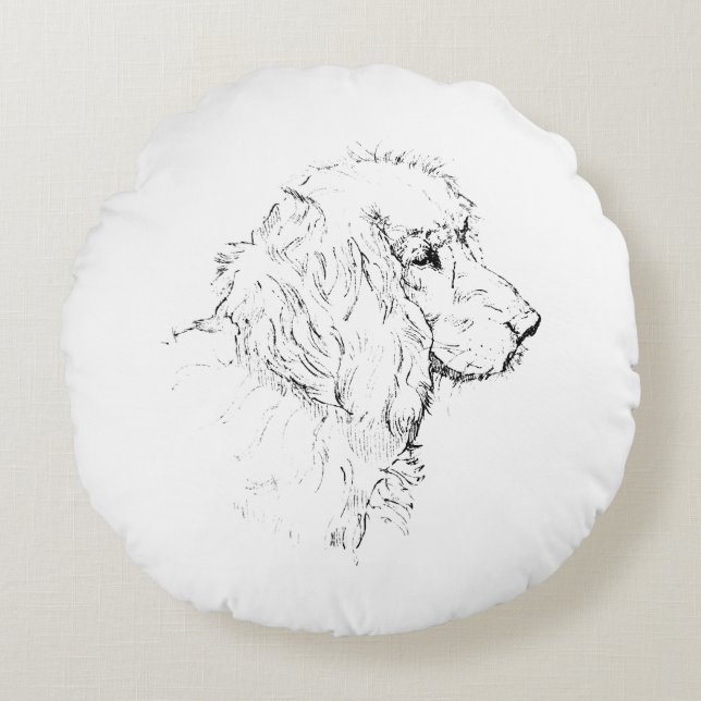 Cocker Spaniel – Minimalist Dog Line Drawing Round Cushion (Front)
