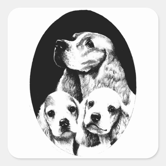 Cocker Spaniel Mum and puppy dogs art Square Sticker (Front)