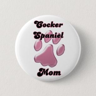 Cocker Spaniel Mum Pink Pawprint - Button