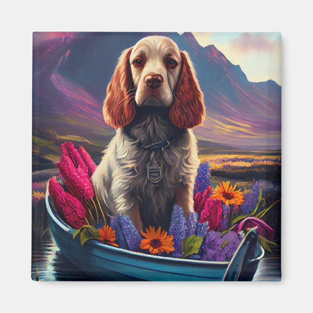 Cocker Spaniel on a Paddle: A Scenic Adventure Magnet (Front)