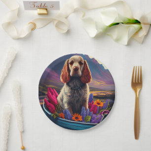 Cocker Spaniel on a Paddle: A Scenic Adventure Paper Plate