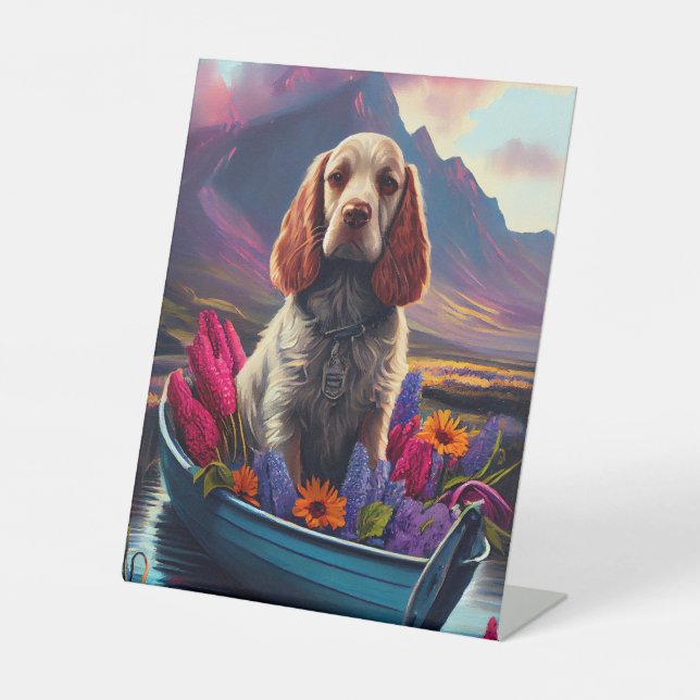 Cocker Spaniel on a Paddle: A Scenic Adventure Pedestal Sign (Front)