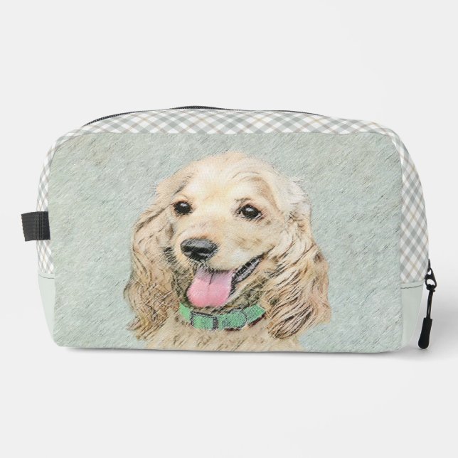 Cocker Spaniel Painting Buff Gold Original Dog Art Dopp Kit (Front)