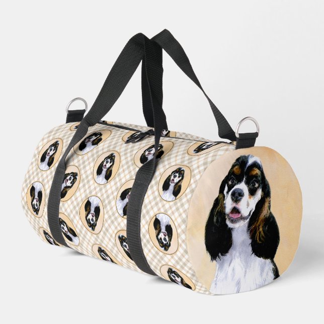 Cocker Spaniel Painting Parti Tan Original Dog Art Duffle Bag (Left Corner)