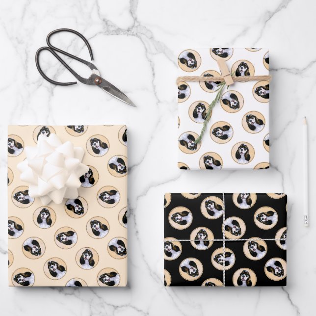Cocker Spaniel Painting Parti Tan Original Dog Art Wrapping Paper Sheet (Front)