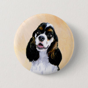 Cocker Spaniel (Parti) Painting - Original Dog Art 6 Cm Round Badge