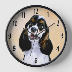 Cocker Spaniel (Parti) Painting - Original Dog Art Clock