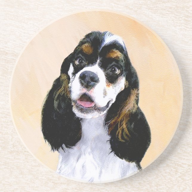Cocker Spaniel (Parti) Painting - Original Dog Art Coaster (Front)
