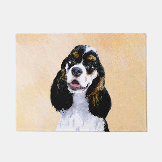Cocker Spaniel (Parti) Painting - Original Dog Art Doormat (Front)