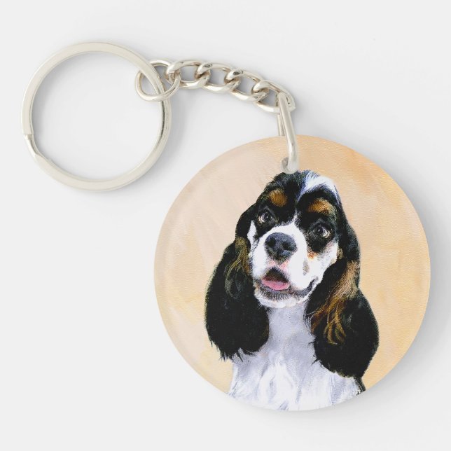Cocker Spaniel (Parti) Painting - Original Dog Art Key Ring (Front)