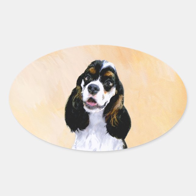 Cocker Spaniel (Parti) Painting - Original Dog Art Oval Sticker (Front)