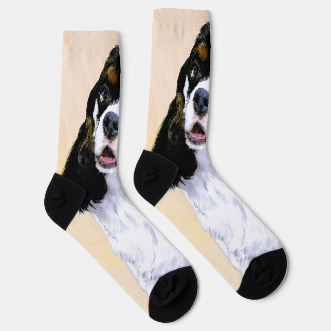 Cocker Spaniel (Parti) Painting - Original Dog Art Socks (Right)