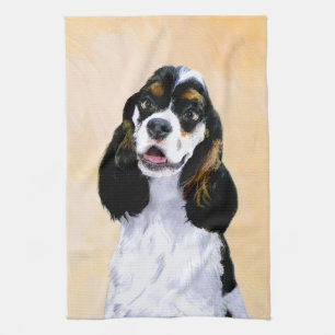 Cocker Spaniel (Parti) Painting - Original Dog Art Tea Towel