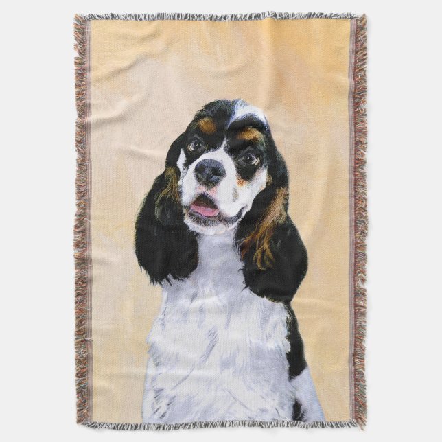 Cocker Spaniel (Parti) Painting - Original Dog Art Throw Blanket (Front Vertical)