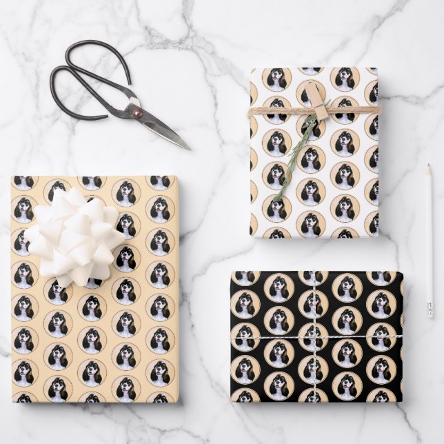 Cocker Spaniel (Parti) Painting - Original Dog Art Wrapping Paper Sheet (Front)