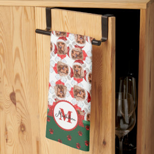 Cocker Spaniel Pattern Monogram Christmas Dog Tea Towel