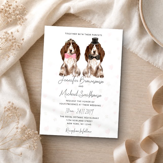 Cocker Spaniel paws hearts dog wedding Invitation (Creator Uploaded)