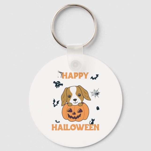 Cocker Spaniel Pumpkin Cute Dogs Happy Halloween Key Ring (Front)