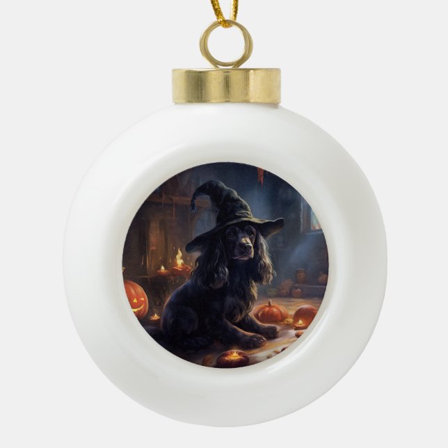 Cocker Spaniel Pumpkins Halloween Scary Ceramic Ball Christmas Ornament (Front)