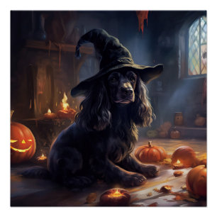 Cocker Spaniel Pumpkins Halloween Scary Poster