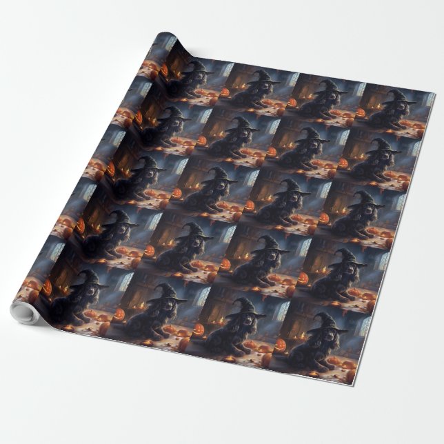 Cocker Spaniel Pumpkins Halloween Scary Wrapping Paper (Unrolled)