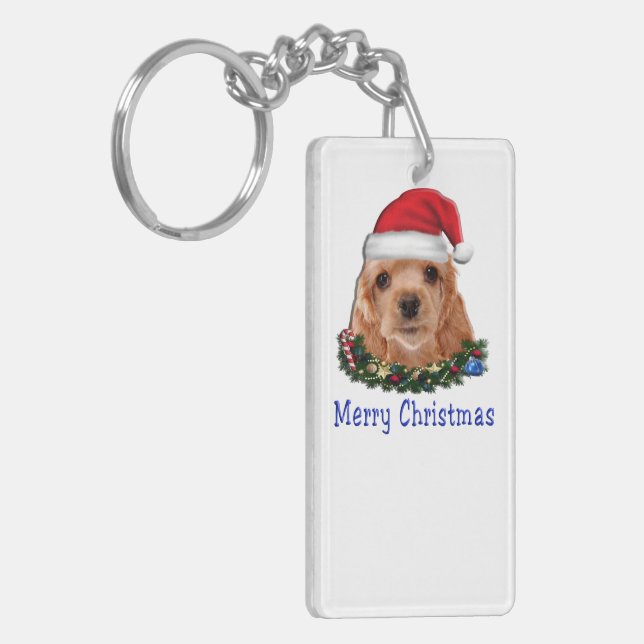Cocker spaniel puppie christmas key ring (Front Left)