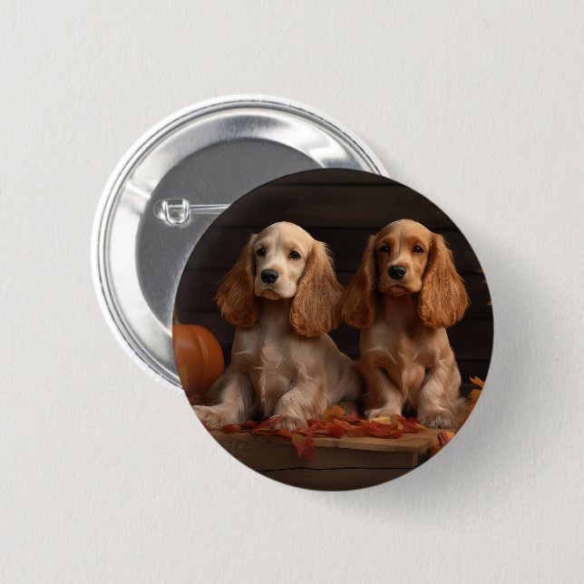 Cocker Spaniel Puppy Autumn Delight Pumpkin  6 Cm Round Badge (Front & Back)