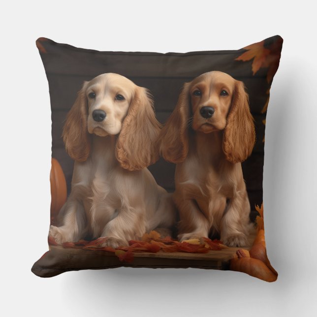 Cocker Spaniel Puppy Autumn Delight Pumpkin  Cushion (Front)