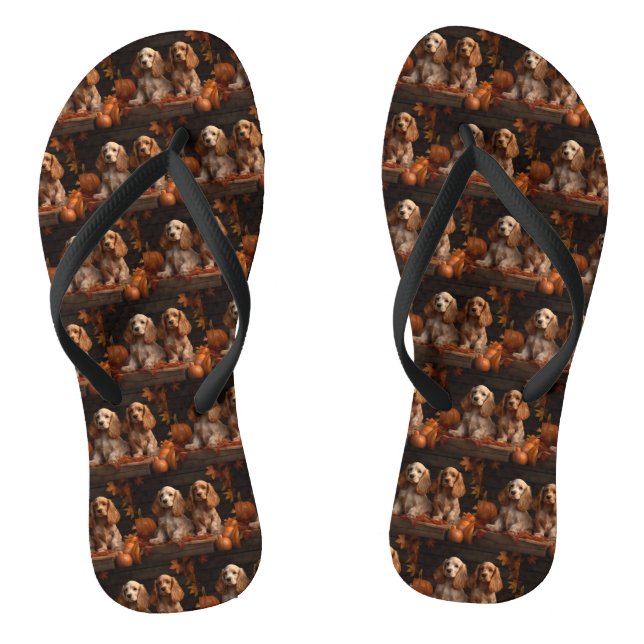 Cocker Spaniel Puppy Autumn Delight Pumpkin  Jandals (Footbed)