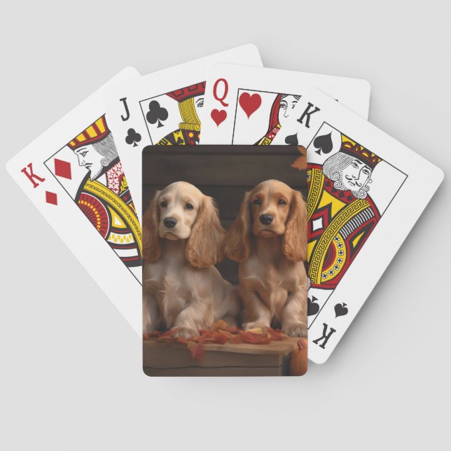 Cocker Spaniel Puppy Autumn Delight Pumpkin  Playing Cards (Back)