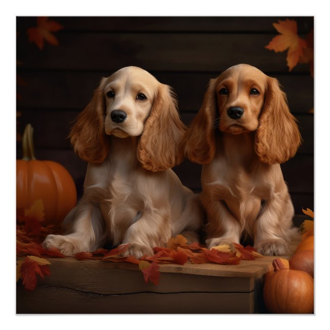 Cocker Spaniel Puppy Autumn Delight Pumpkin  Poster (Front)