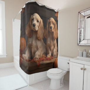 Cocker Spaniel Puppy Autumn Delight Pumpkin  Shower Curtain