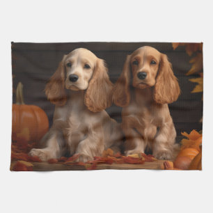 Cocker Spaniel Puppy Autumn Delight Pumpkin Tea Towel