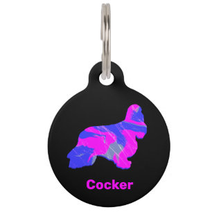 Cocker Spaniel Puppy Dog Hot Pink and Blue Pet Tag