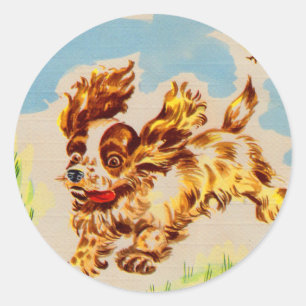 cocker spaniel puppy dog on the run classic round sticker