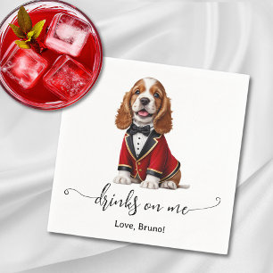 Cocker Spaniel Puppy Drinks On Me Wedding Napkin