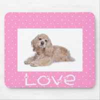 Cocker Spaniel Puppy Love Pink Polka Dot Mousepad