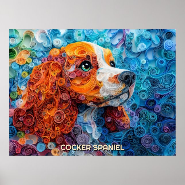 Cocker Spaniel Quilling Art Dog Portrait Poster (Front)