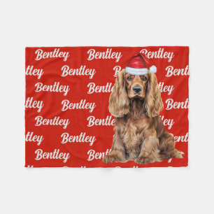 Cocker Spaniel Santa Dog Custom Name Christmas Fleece Blanket