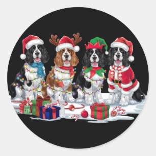 Cocker Spaniel Santa hat antlers elf Christmas Classic Round Sticker