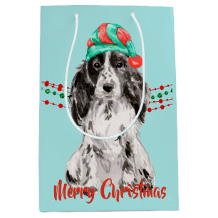 Cocker Spaniel Santa Hat Holiday String Beads Medium Gift Bag