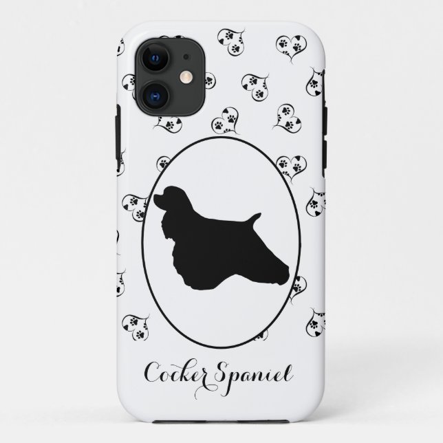 Cocker Spaniel Silhouette Hearts and Paw Prints Case-Mate iPhone Case (Back)