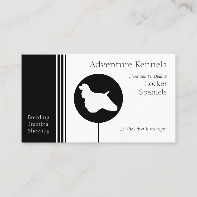 Cocker Spaniel Silhouette Modern Black White Business Card (Front)