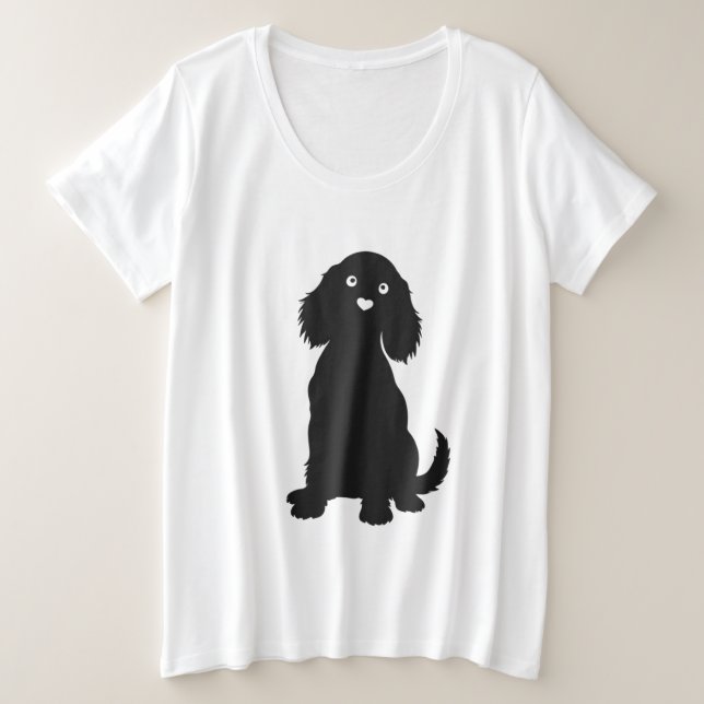 Cocker Spaniel Silhouette with Heart Nose Plus Size T-Shirt (Design Front)