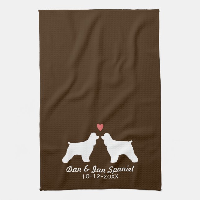 Cocker Spaniel Silhouettes with Heart and Text Tea Towel (Vertical)