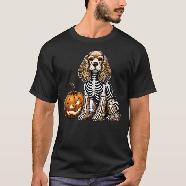 Cocker Spaniel Skeleton Jack O Lantern Funny Dog H T-Shirt (Front)