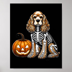 Cocker Spaniel Skeleton Jack O Lantern Funny Dog Poster